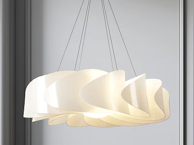 Modern White Chandelier With Wave Shaped Curved Panels Elegant Hanging Design 3d model