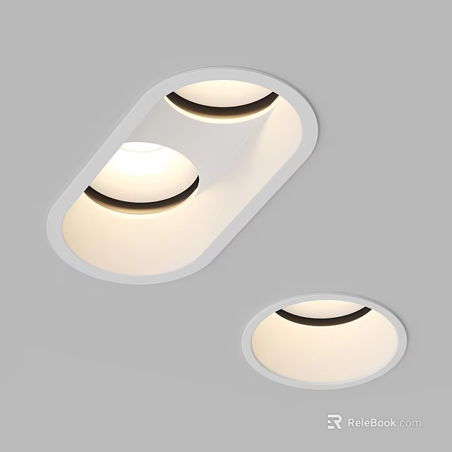 Modern Recessed Downlights And Spotlights With Oval Round Shape White Frame Black Inner Ring 3d model 