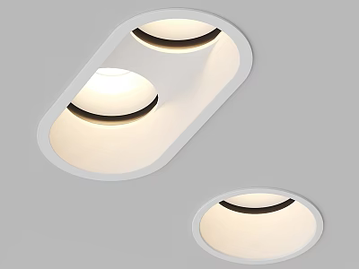 Modern Recessed Downlights And Spotlights With Oval Round Shape White Frame Black Inner Ring 3d model