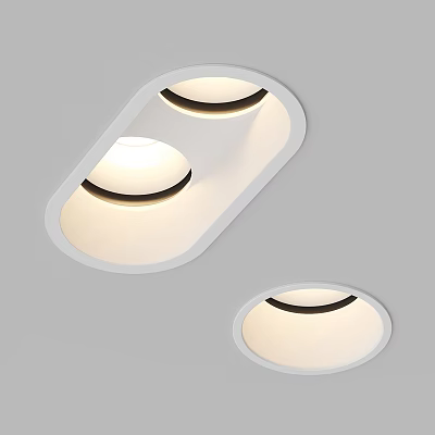 Modern Recessed Downlights And Spotlights With Oval Round Shape White Frame Black Inner Ring 3d model