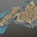 Stunning Natural Scenery With Brown Island Blue Coastal Waters And Rocky Landforms