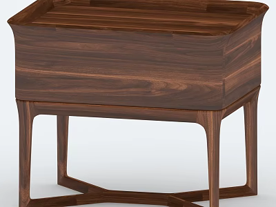 Walnut Wooden Bedside Table With Stylish Storage Drawer And Unique Leg Design 3d model