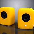 Yellow Cube Shaped Electronic Speakers Pair With Modern Design And Black Drivers 3d model