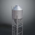 Industrial Silver Metal Silo Structure With Ladder And Conical Top Design