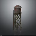 Rustic Water Tower With Red And Pink Roof Metal Frame Ladder And Gray Background