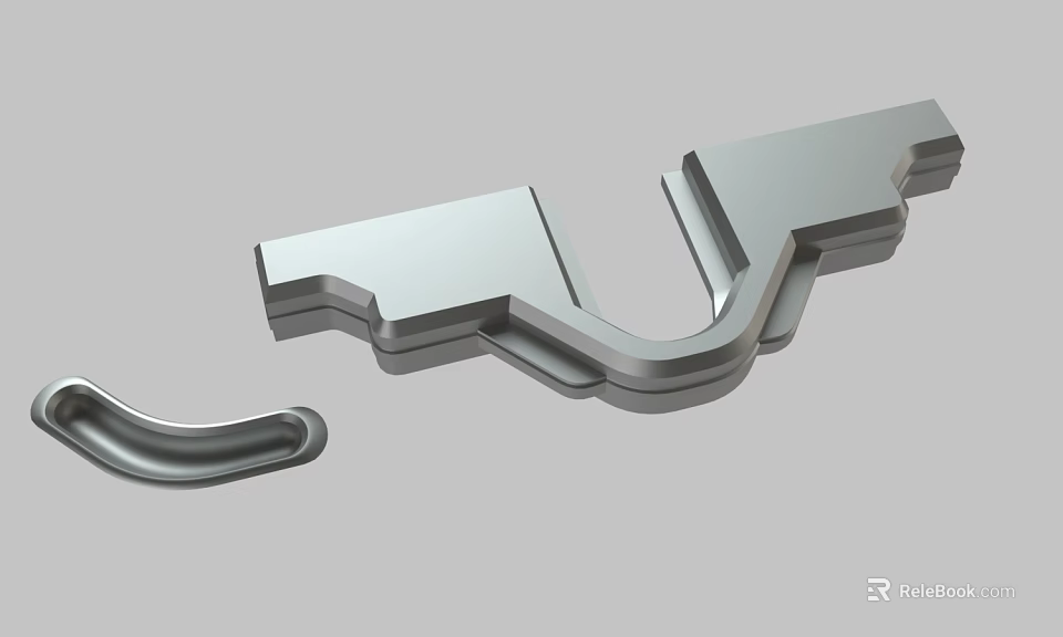 3D Model of Industrial Mechanical Component With Curved Structure And Metallic Finish 3d model 
