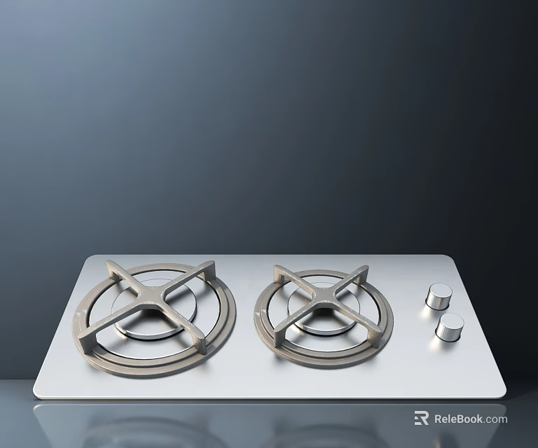 Stainless Steel Gas Stove Kitchen Appliance With Two Burners And Control Knobs 3d model 