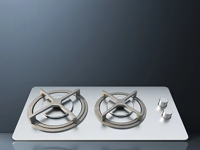 Stainless Steel Gas Stove Kitchen Appliance With Two Burners And Control Knobs 3d model