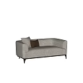 Modern Light Gray Fabric Two Seater Sofa With Dark Brown Pillows And Black Legs