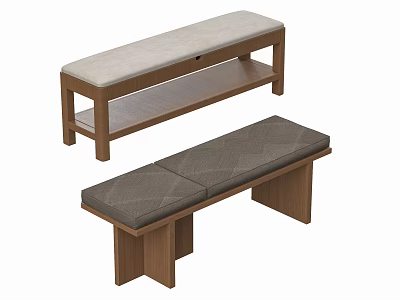 Wooden Benches With Light And Dark Upholstered Padded Seats Modern Design Structure 3d model