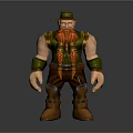 Game Movie Character With Red Braided Beard Brown Hat Green Yellow Vest And Muscular Build