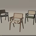 Modern Leisure Accent Chairs With Rattan Backrest And Patterned Fabric Seats