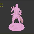 Golden Man Statue Wearing Long Coat Holding Cross And Book On Base