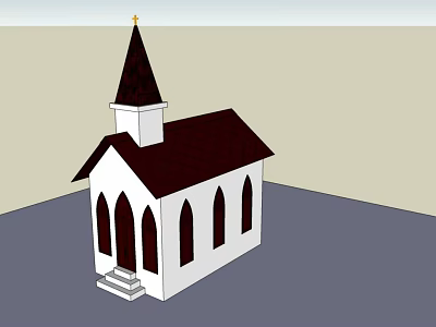 Ancient Church Building With Steeple Dark Roof White Walls And Arched Windows Steps 3d model