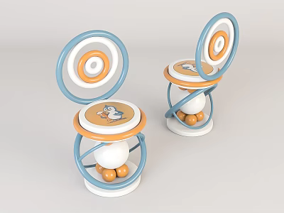 Adorable Children's Chair With Blue Orange Frame Round Backrest And Cartoon Duck Design 3d model