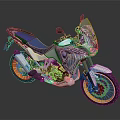 Adventure Motorcycle With White Body Red Patterns Blue Seat And Gold Wheels