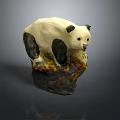 Game Movie Panda Character White Body Black Ears Limbs Standing On Orange Black Textured Rock