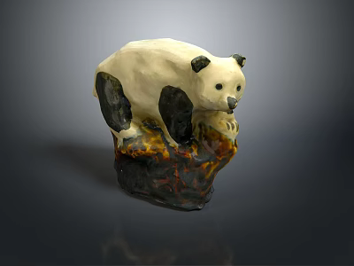 Game Movie Panda Character White Body Black Ears Limbs Standing On Orange Black Textured Rock 3d model