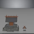 Traditional Architectural Structure With Sloped Roof Decorative Eaves Stone Base Main Building And Smaller Annex