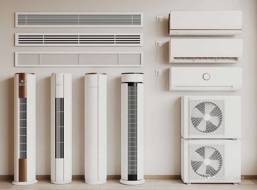 Various Air Conditioner Air Outlets Displayed On Wall 3d model 