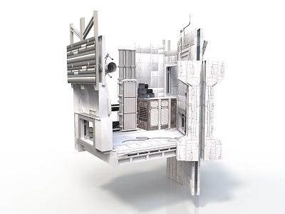 Modern Open Concept Interior Framework With Staircase And Platform Structures 3d model