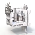 Modern Open Concept Interior Framework With Staircase And Platform Structures