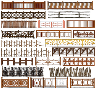 New Chinese Guardrail Wooden Railing 3d model