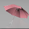 Stylish Red And White Checkered Umbrella With Classic Design And Curved Handle