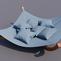 Light Blue Hammock with Wooden Stand and Multiple Soft Pillows 3d model