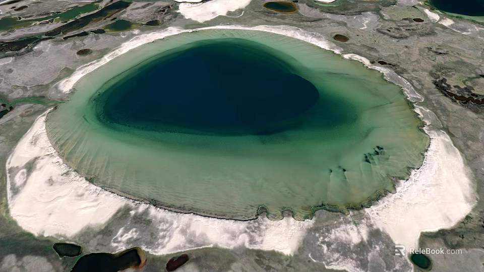 Garden Landscape Showcasing Circular Pond With Deep Dark Center Light Green Water And White Shoreline 3d model 