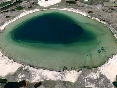 Garden Landscape Showcasing Circular Pond With Deep Dark Center Light Green Water And White Shoreline 3d model