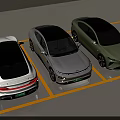 Modern Sleek Design Cars Parked In Parking Lot With White Silver And Light Green Colors