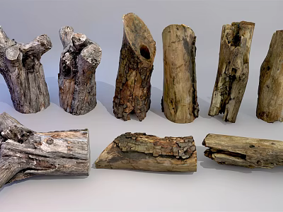 Natural Stone And Wood Decorative Pieces With Rustic Textures And Shapes 3d model