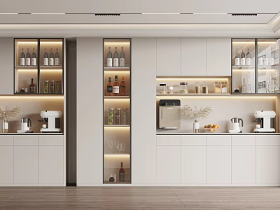 Modern Wine Cabinet Design Featuring Built In LED Lighting And Glass Doors 3d model