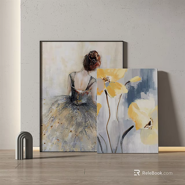 Ballet Dancer Back View And Yellow Flowers Canvas Wall Art For Home Decor 3d model 