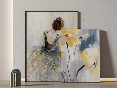 Ballet Dancer Back View And Yellow Flowers Canvas Wall Art For Home Decor 3d model