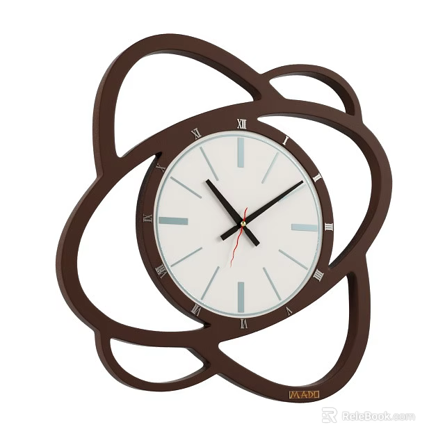 Modern Abstract Design Wall Clock With Brown Circular Frame And White Dial 3d model 