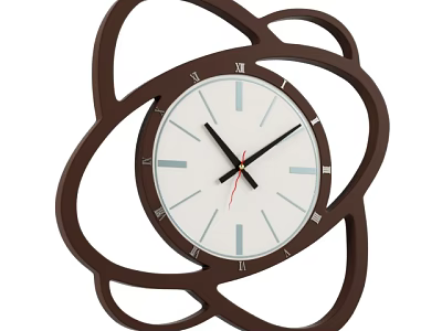 Modern Abstract Design Wall Clock With Brown Circular Frame And White Dial 3d model
