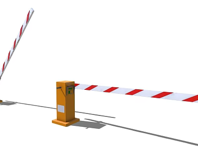 Automatic Parking Barrier System With Yellow Control Box And Red White Striped Gate 3d model