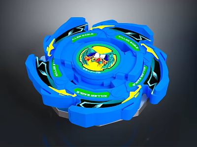 Blue Spinning Top Weapon With Yellow Green Accents And Decorative Patterns 3d model