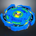 Blue Spinning Top Weapon With Yellow Green Accents And Decorative Patterns