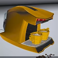 Stylish Yellow Kitchen Coffee Machine Brewing Coffee With Two Cups And Beans