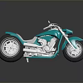 Turquoise Cruiser Motorcycle With Silver Engine Chrome Details And Reflective Surface