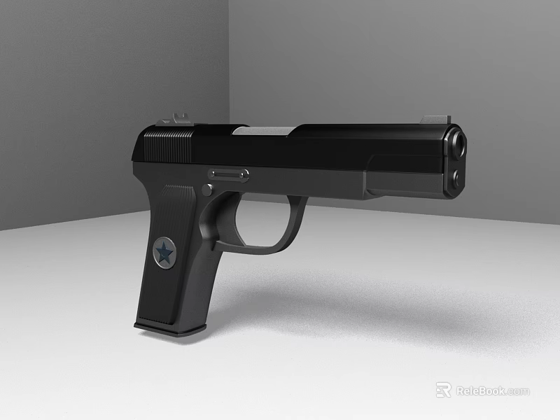 Black Modern Pistol With Ergonomic Grip And Star Emblem Isolated On White Surface 3d model 