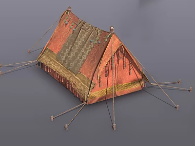 Decorative Outdoor Furniture Tent With Orange Green Fabric Tassels And Support Poles 3d model