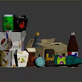 Assorted Beverage Bottles And Cans With Cardboard Boxes In Various Colors