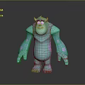 Cute Turquoise Cartoon Creature Character With Pink Spots Horns And Big Eyes Standing