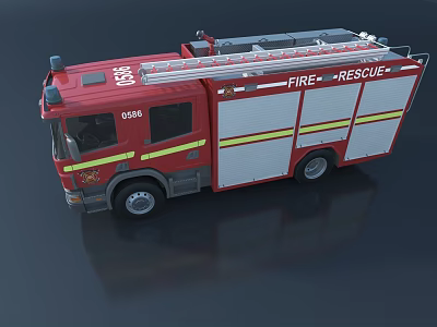 Red Fire Rescue Vehicle Featuring Ladder And Fire Rescue Text On Body 3d model
