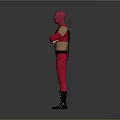 Game Movie Character In Red Costume With Mask Golden Chest Armor And Katanas On Back