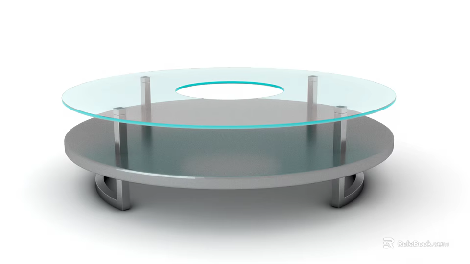 Modern Round Glass Coffee Table With Metal Frame And Two Tier Design 3d model 